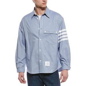 Thom Browne Mens  4 Bar Oversized Shirt, Blue